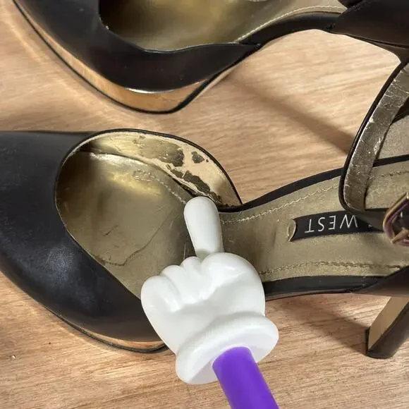 Nine West High-heeled Pumps Black W/ Metallic Gold Platform Pointed Closed Toe - Picture 9 of 9